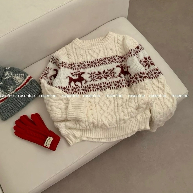 보송이 노르딕 루돌프 사슴 라운드넥 겨울 긴팔 니트 연말룩 크리스마스