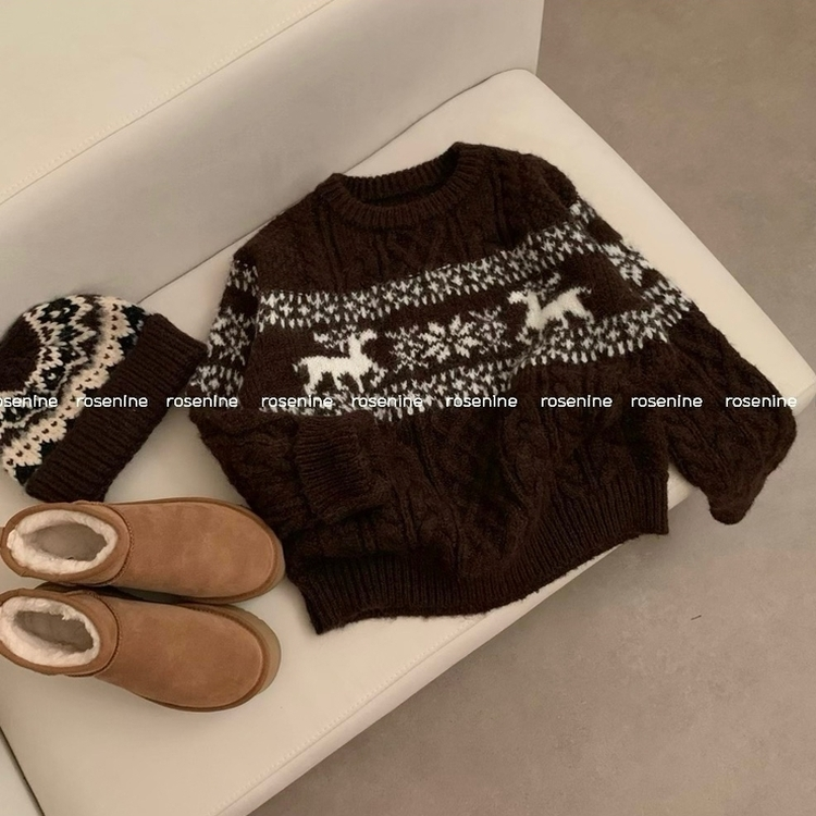 보송이 노르딕 루돌프 사슴 라운드넥 겨울 긴팔 니트 연말룩 크리스마스