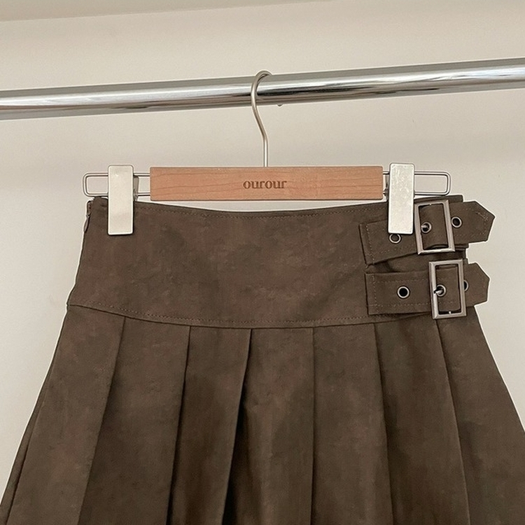 디톤 사이드 벨트포인트 레더 플리츠 미니 스커트