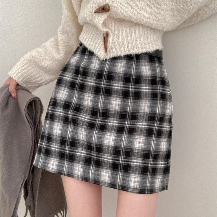 리즌 체크 벨트 미니 스커트 블랙