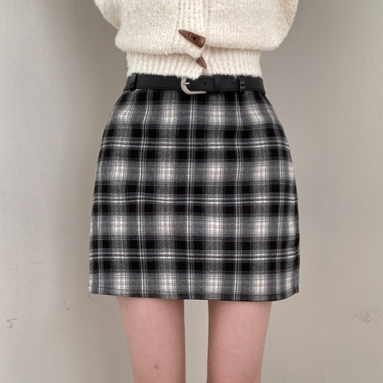 리즌 체크 벨트 미니 스커트 블랙