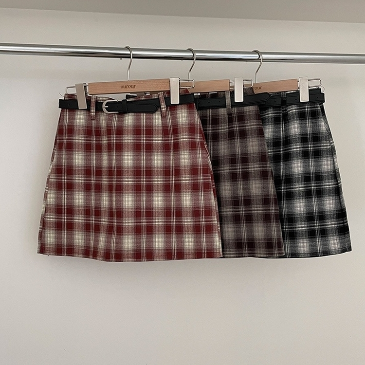 리즌 체크 벨트 미니 스커트