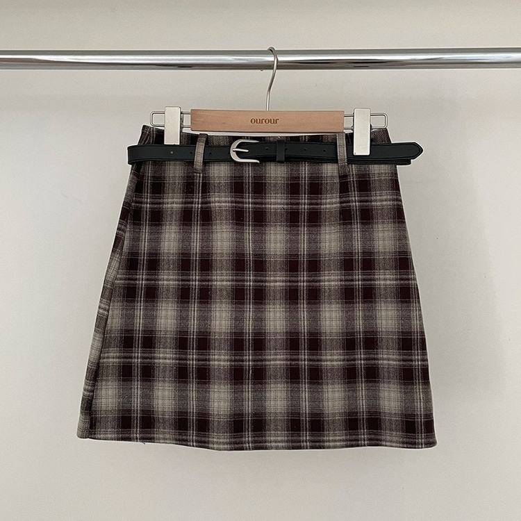 리즌 체크 벨트 미니 스커트