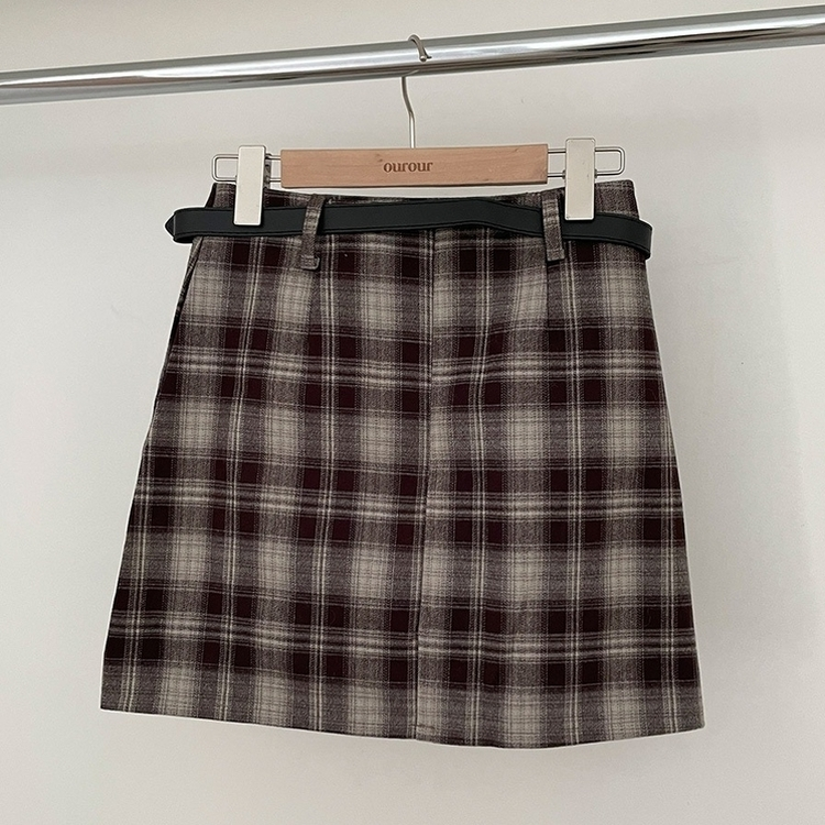 리즌 체크 벨트 미니 스커트