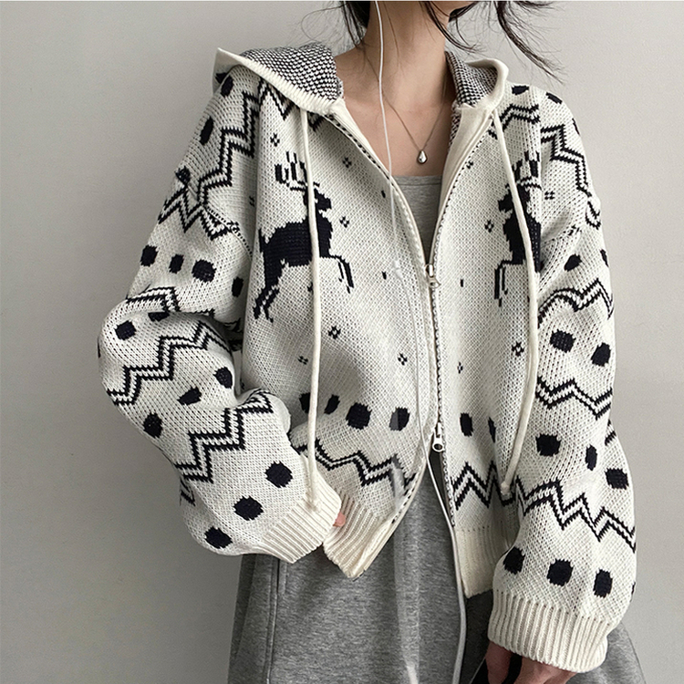 SJP14737 アーヴィンノルディックニットフードジップアップ