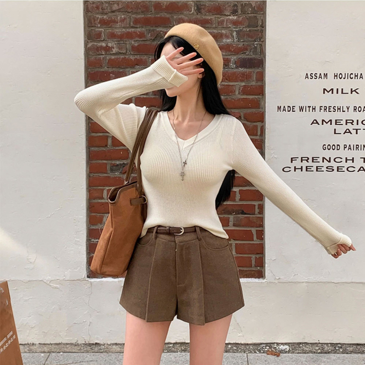 ニット リバーVネックスリムベーシックニット(5color) IVORY