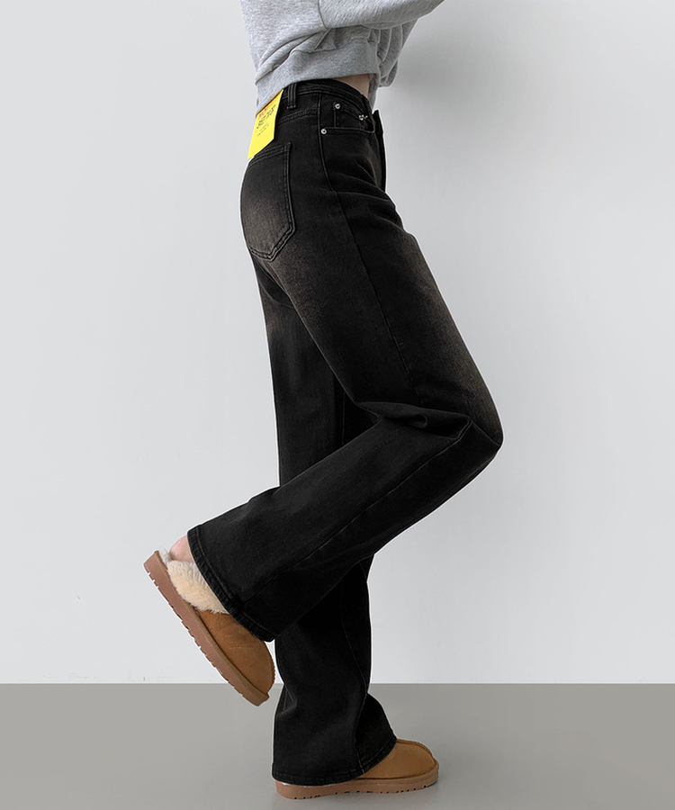 2XL기본적인 와이드 핏 워싱 밴딩 스판 발열 원단 기모 데님팬츠 빈티지블랙