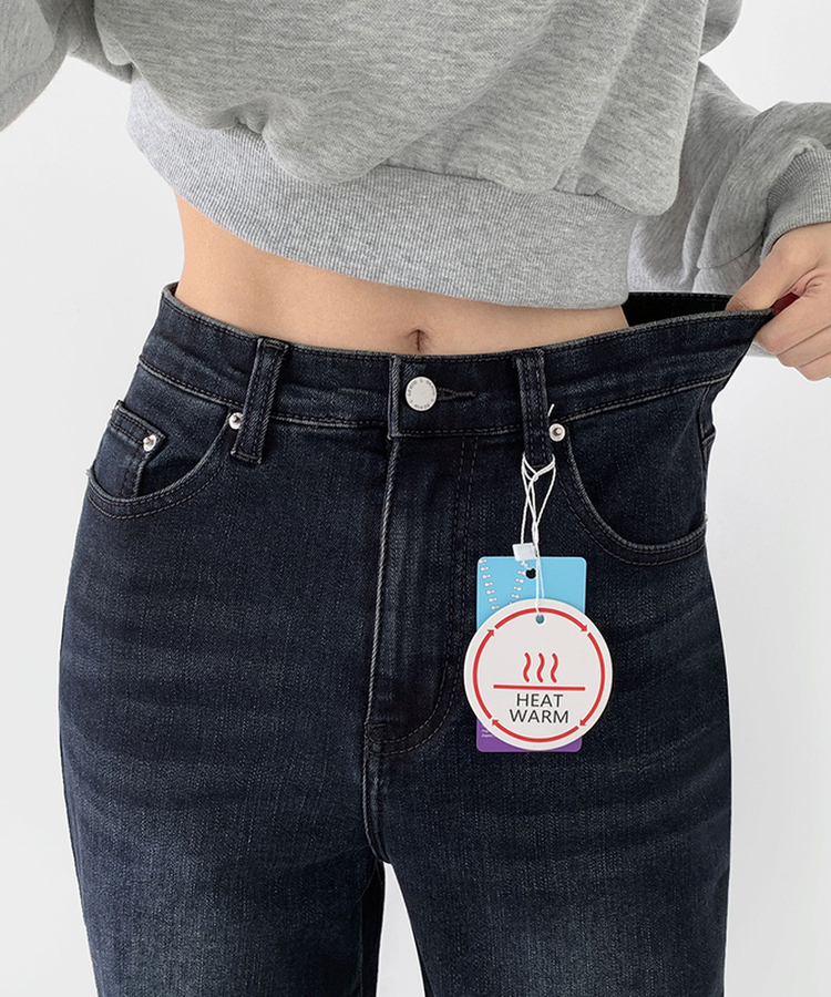 2XL기본적인 와이드 핏 워싱 밴딩 스판 발열 원단 기모 데님팬츠 그레이시진청