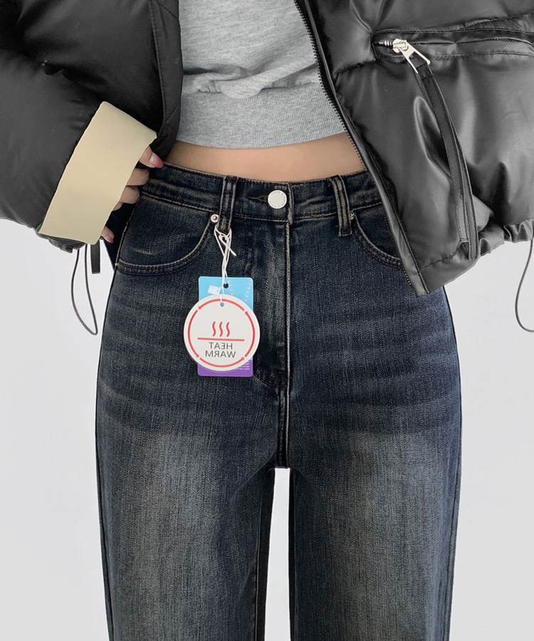 2XL기본적인 와이드 핏 워싱 밴딩 스판 발열 원단 기모 데님팬츠 올브러쉬그레이시