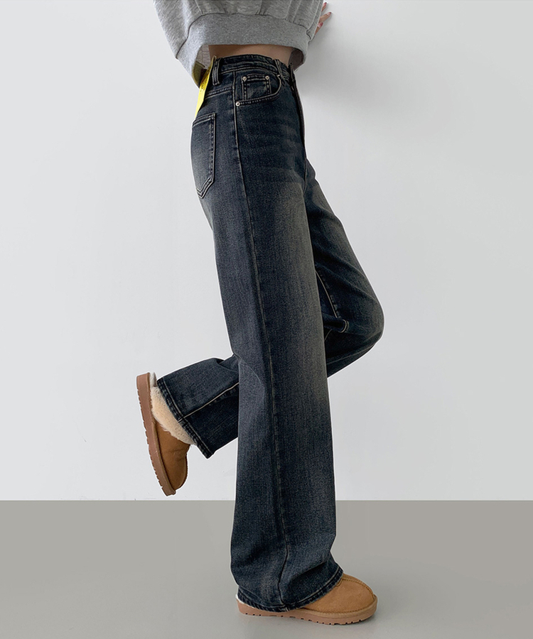 2XL기본적인 와이드 핏 워싱 밴딩 스판 발열 원단 기모 데님팬츠 올브러쉬그레이시