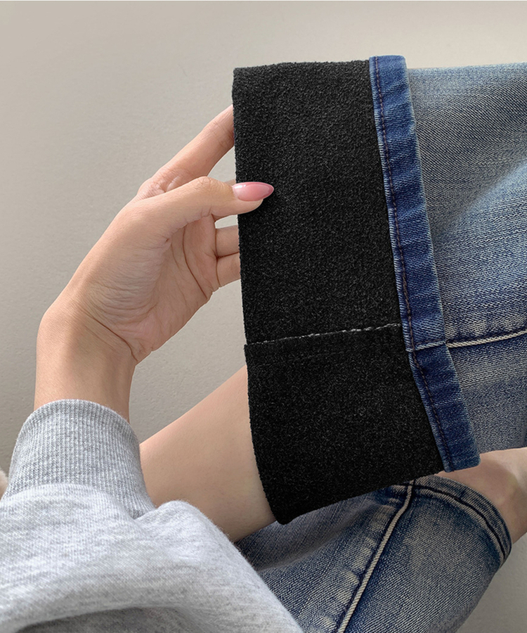 2XL기본적인 와이드 핏 워싱 밴딩 스판 발열 원단 기모 데님팬츠 올브러쉬연청