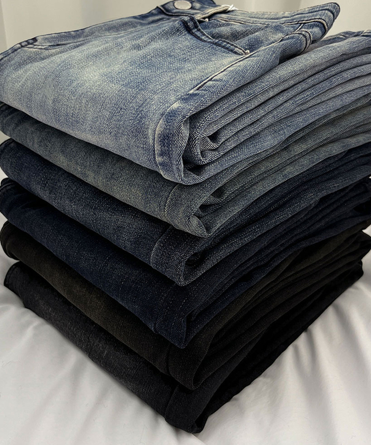 2XL기본적인 와이드 핏 워싱 밴딩 스판 발열 원단 기모 데님팬츠