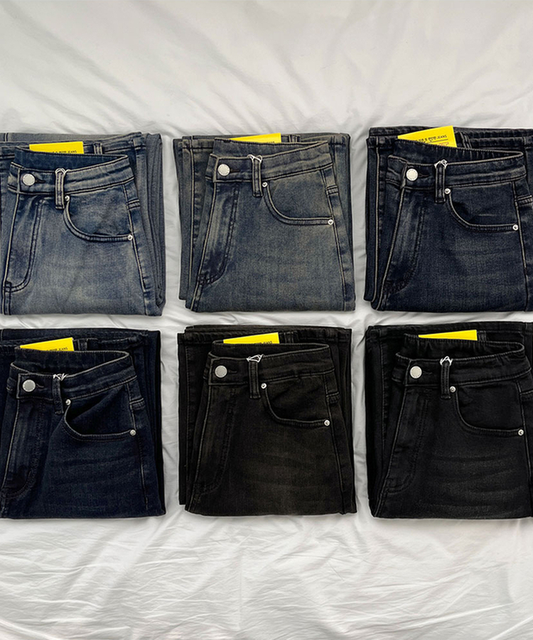 2XL기본적인 와이드 핏 워싱 밴딩 스판 발열 원단 기모 데님팬츠