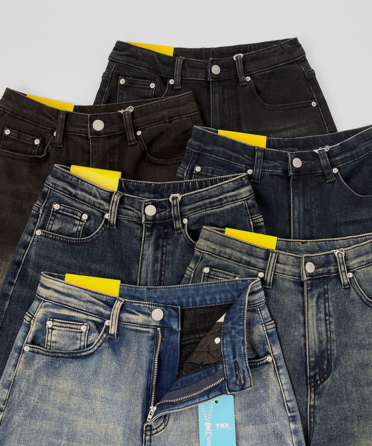 2XL기본적인 와이드 핏 워싱 밴딩 스판 발열 원단 기모 데님팬츠