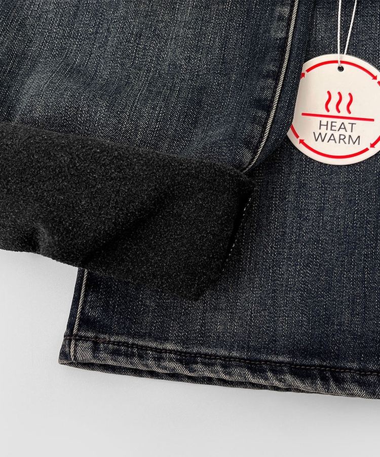 2XL기본적인 와이드 핏 워싱 밴딩 스판 발열 원단 기모 데님팬츠