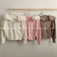 ポケットファーフードニットジップアップカーディガン｜ジャンパー