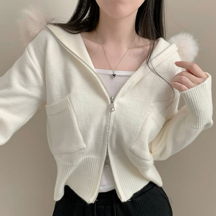 ポケットファーフードニットジップアップカーディガン｜ジャンパー