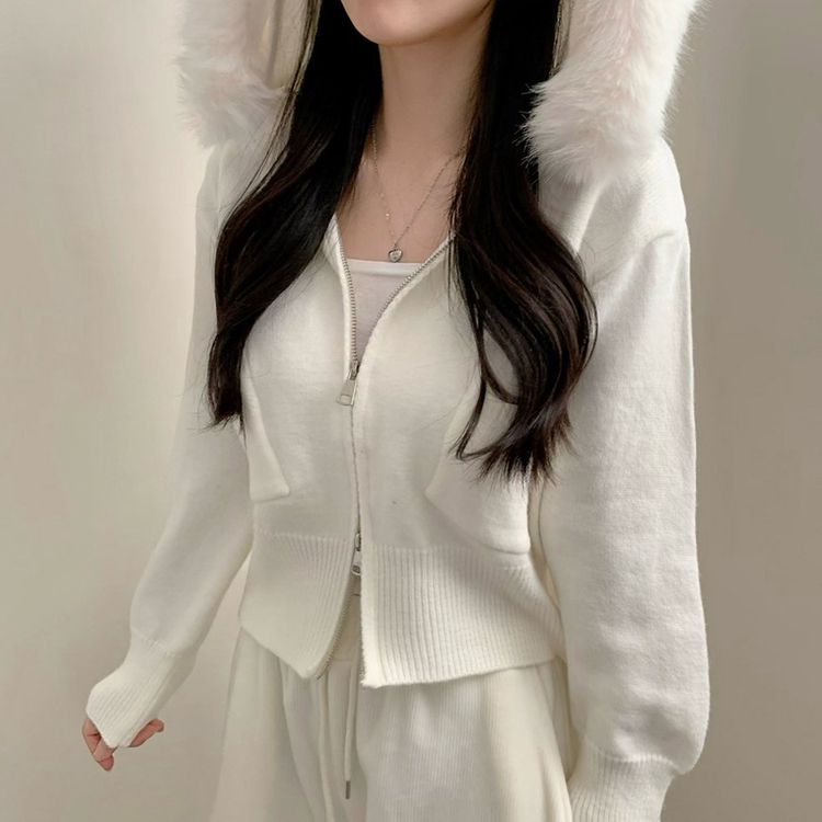 ポケットファーフードニットジップアップカーディガン｜ジャンパー