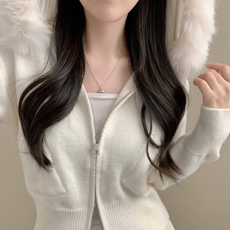 ポケットファーフードニットジップアップカーディガン｜ジャンパー