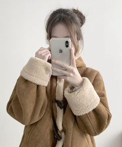 멜리 후드 양털 떡볶이 포근 스웨이드 무스탕 코트 아이보리