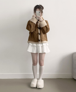 멜리 후드 양털 떡볶이 포근 스웨이드 무스탕 코트 아이보리