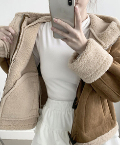 멜리 후드 양털 떡볶이 포근 스웨이드 무스탕 코트 아이보리