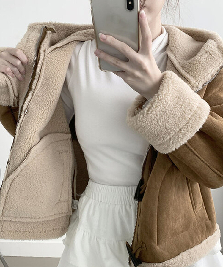 멜리 후드 양털 떡볶이 포근 스웨이드 무스탕 코트 아이보리