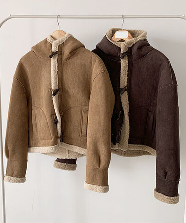 멜리 후드 양털 떡볶이 포근 스웨이드 무스탕 코트