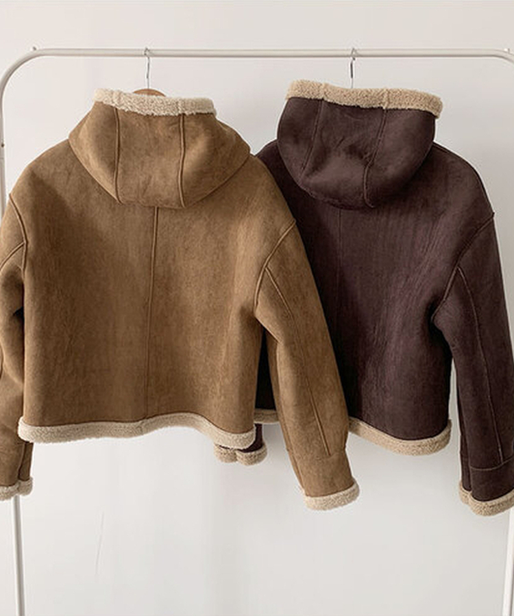 멜리 후드 양털 떡볶이 포근 스웨이드 무스탕 코트