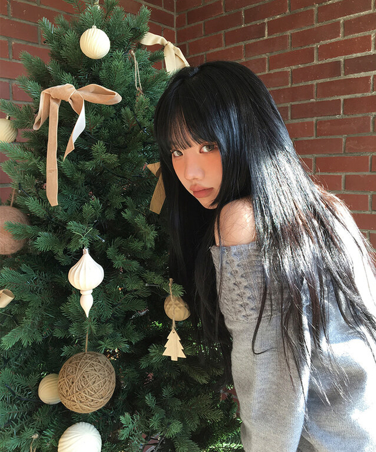 【マフラー付き】ニジュオフショルダーニット GREY