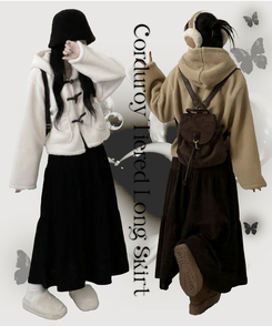 연말룩아방핏골덴코듀로이캉캉롱스커트 블랙