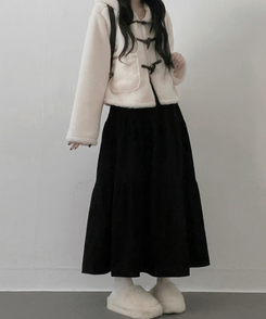 연말룩아방핏골덴코듀로이캉캉롱스커트 블랙