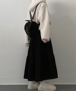 연말룩아방핏골덴코듀로이캉캉롱스커트 블랙