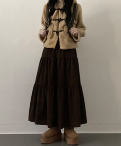 연말룩아방핏골덴코듀로이캉캉롱스커트 브라운