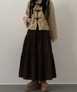 연말룩아방핏골덴코듀로이캉캉롱스커트 브라운