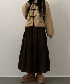 연말룩아방핏골덴코듀로이캉캉롱스커트 브라운