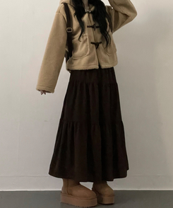 연말룩아방핏골덴코듀로이캉캉롱스커트 브라운