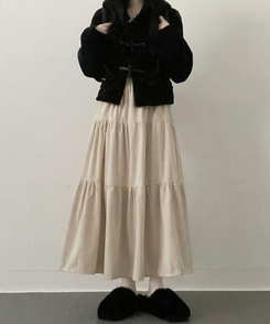 연말룩아방핏골덴코듀로이캉캉롱스커트 베이지