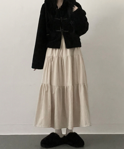 연말룩아방핏골덴코듀로이캉캉롱스커트 베이지