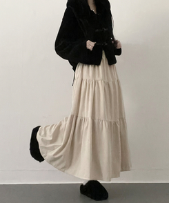 연말룩아방핏골덴코듀로이캉캉롱스커트 베이지