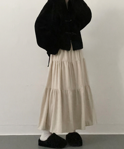 연말룩아방핏골덴코듀로이캉캉롱스커트 베이지
