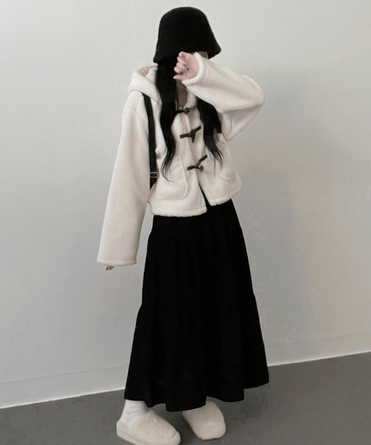 연말룩아방핏골덴코듀로이캉캉롱스커트 블랙