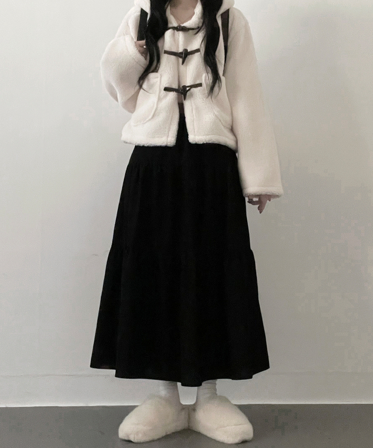 연말룩아방핏골덴코듀로이캉캉롱스커트 블랙