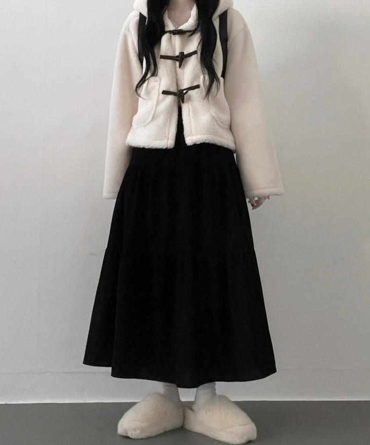연말룩아방핏골덴코듀로이캉캉롱스커트 블랙