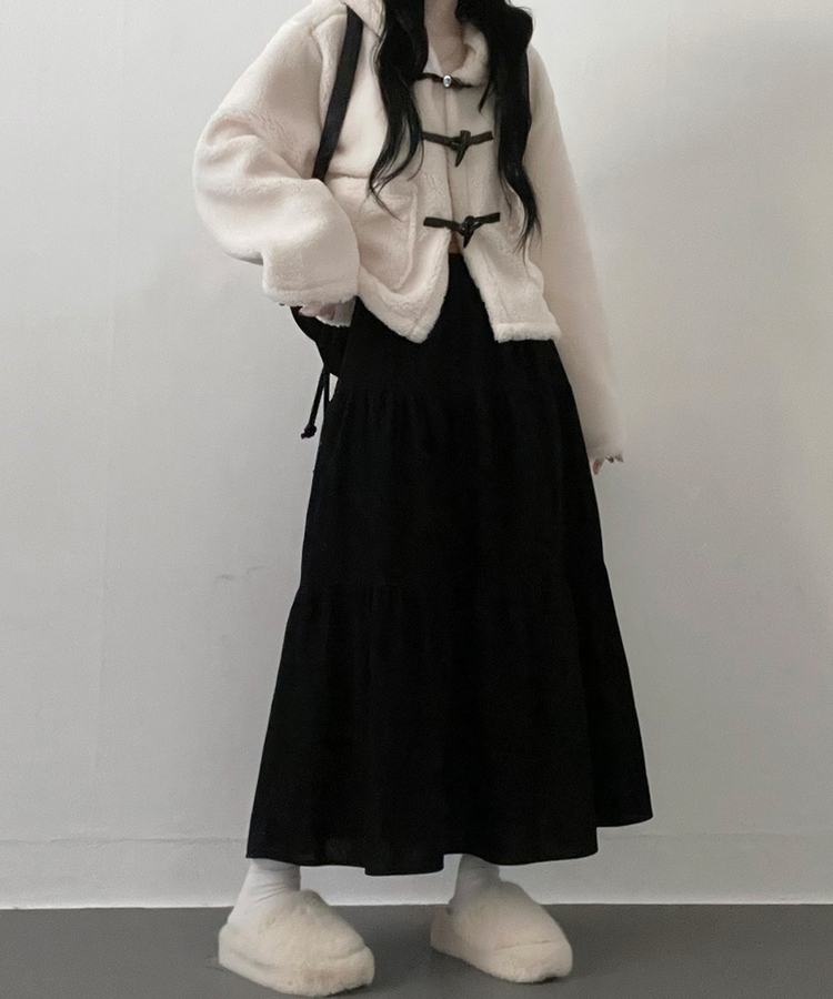 연말룩아방핏골덴코듀로이캉캉롱스커트 블랙