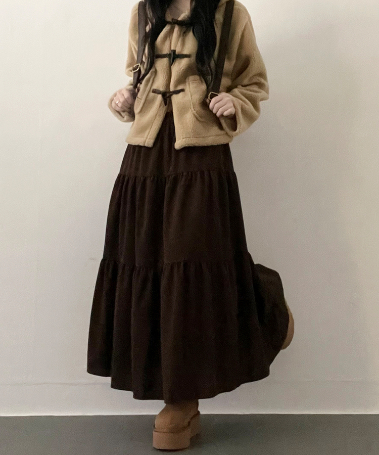 연말룩아방핏골덴코듀로이캉캉롱스커트 브라운