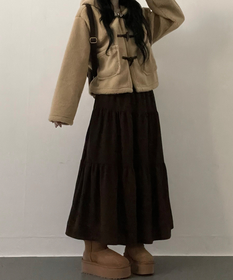 연말룩아방핏골덴코듀로이캉캉롱스커트 브라운