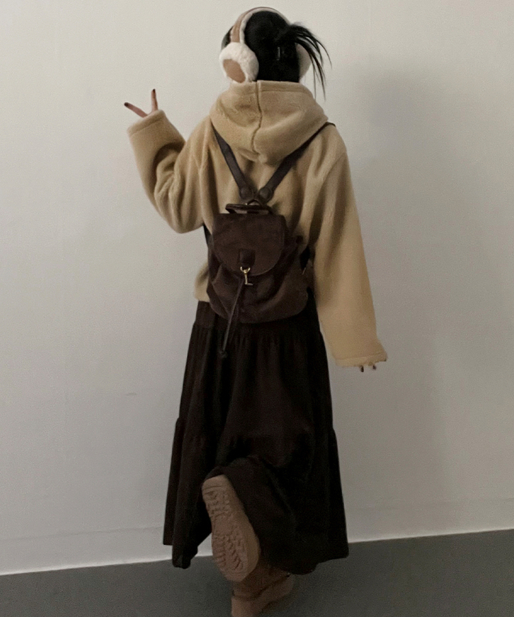 연말룩아방핏골덴코듀로이캉캉롱스커트 브라운