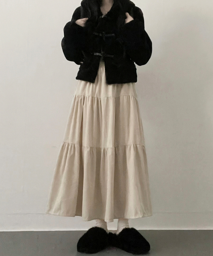 연말룩아방핏골덴코듀로이캉캉롱스커트 베이지