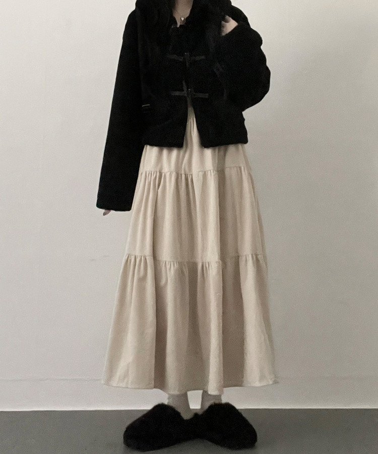 연말룩아방핏골덴코듀로이캉캉롱스커트 베이지